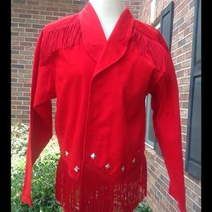 Vintage Red Fringe Jacket Cotton Silver Grommet